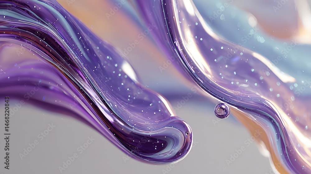 Poster abstract swirls of purple and silver with bubbles creating a fluid, dynamic composition.