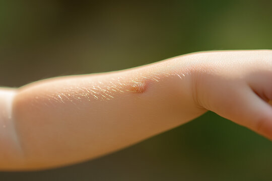 Toddler's arm with mosquito bite showing skin irritation   