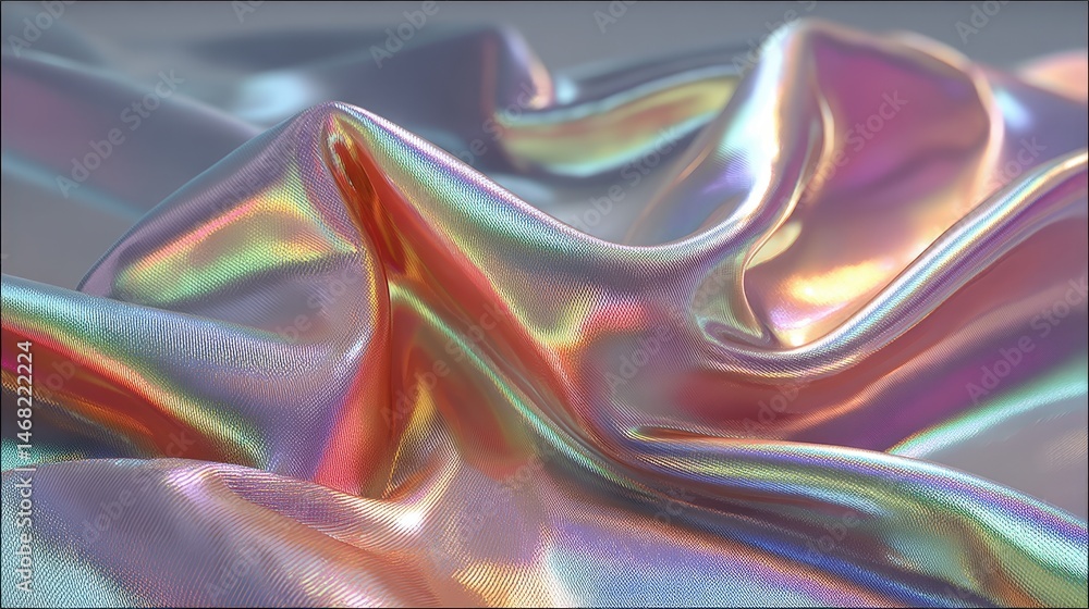 Aufkleber iridescent fabric drapes create a soft, flowing texture with colorful reflections.