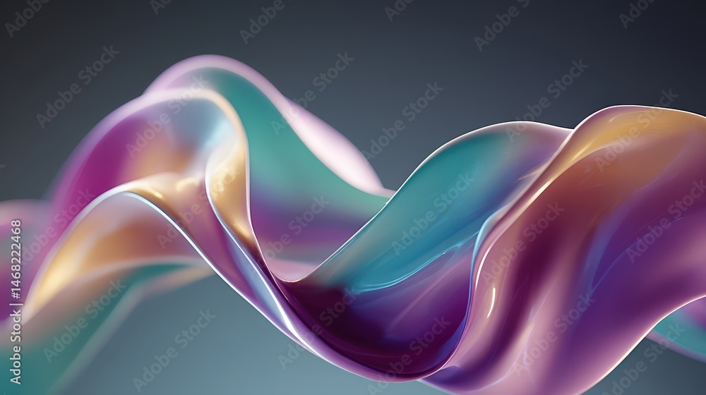 Poster a colorful wave of translucent material flowing gracefully in soft hues.