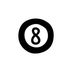 Billiard 8 ball doodle icon with hand drawn design