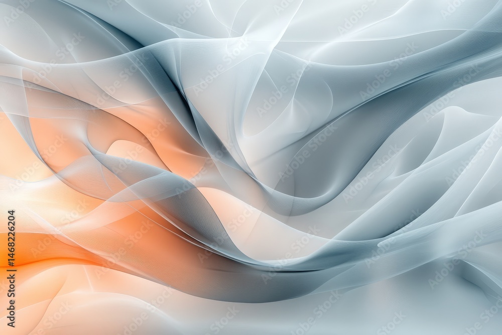 Poster abstract flow of soft, luminous, wavy lines in a blend of light and deep hues.