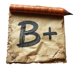 Stock photo of b plus grade on paper with pencil school education test on transparent background