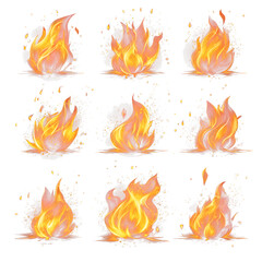 Fire flames icons collection. Vector --v 6.1 --s 750 --raw