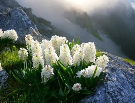 flowers edelweis in the mountains