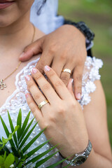 Eternal commitment, couple's love showing their rings