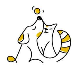 Cat And Dog With Ball Toy Logo. 