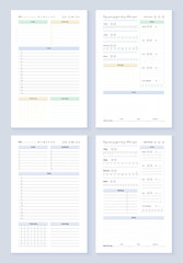 Motivational Daily Planner Layout. Diary Journal Template Set. Habit Tracker Page. Each object on a separate layer. Editable stroke