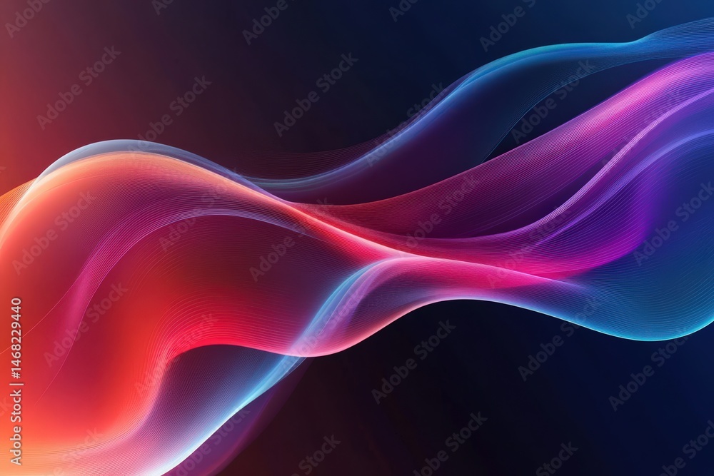 Poster abstract flowing lines of vibrant color in a dark background.