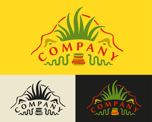 Agave Logo with snakes and jug. Badge with vibes of South America. Mexican flavor Symbol