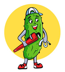Pickle Plumber Logo Mascot with equipment 