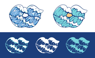 Ocean Waves Kiss Logo. Sea Water Lips Symbol