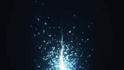 Abstract flying letters. Appearing and disappearing letters with depth of field on a dark background. Seamless loop.