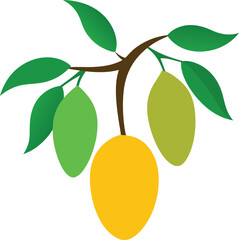 Tropical Mango Branch: A vibrant illustration of a mango branch, featuring ripe and unripe mangoes amidst lush green leaves, radiating freshness and the essence of the tropics.