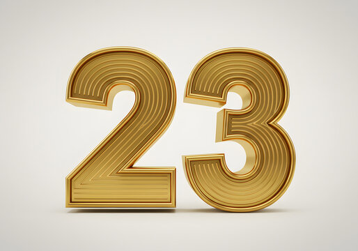 Number 23 in Gold 3D Render with Detailed Texture for Anniversaries, Birthdays, and Milestones