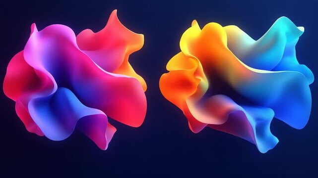 Soft blobby shapes morphing together in vibrant orange and blue gradient