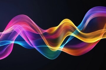 Abstract colorful flowing wave design on a dark background.