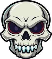 Spooky Skull Illustration: A menacing skull illustration with glowing eyes, teeth, and a determined expression, radiating an aura of mystery and intrigue.