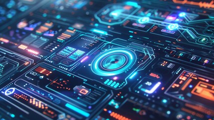 Fototapeta premium Holographic UI elements isolated on transparent background futuristic tech style logos .
