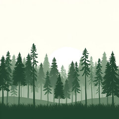 Fototapeta premium Abstract woodland forest illustration trees silhouette, fir tree forest silhouette isolated, evergreen trees, Landscape with trees and grass,
