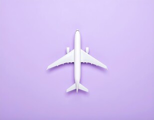 White Airplane Model on Lavender Background Travel, Flight, Journey