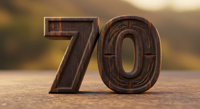 Number 70 in Rustic Dark Wood Texture, Suitable for 70th Birthday, Anniversary, or Milestone Celebration Designs