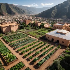 Aerial View of Mountain Village Vegetable Garden