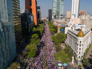 Emblematic CDMX areas during a protest day, drone