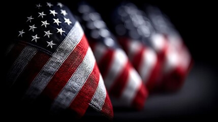 Captivating close-up of American flags displayed. Memorial Day American flag Parade Poppy