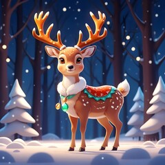 Fototapeta premium Cute Reindeer in Snowy Winter Forest