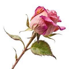 Single Pink Rose Bud Isolated on White