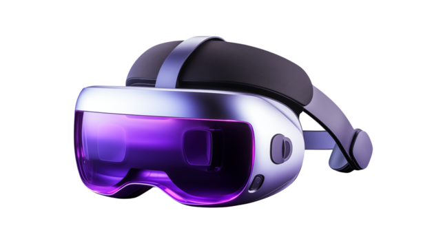 Sleek VR Headset Technology Futuristic Design Purple Goggles Virtual Reality Glasses Innovative Device