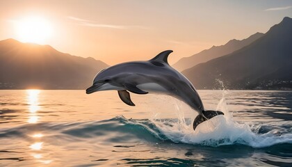 Fototapeta premium Dolphin Leaping at Sunset
