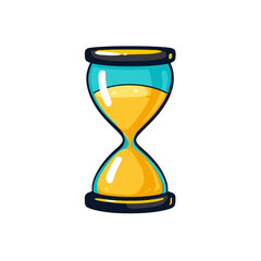 Stylized flat cartoon hourglass icon representing the passage of time in a minimalist design