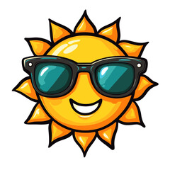 Bright and cheerful sun wearing stylish sunglasses in a simple cartoon design perfect for summer vibes