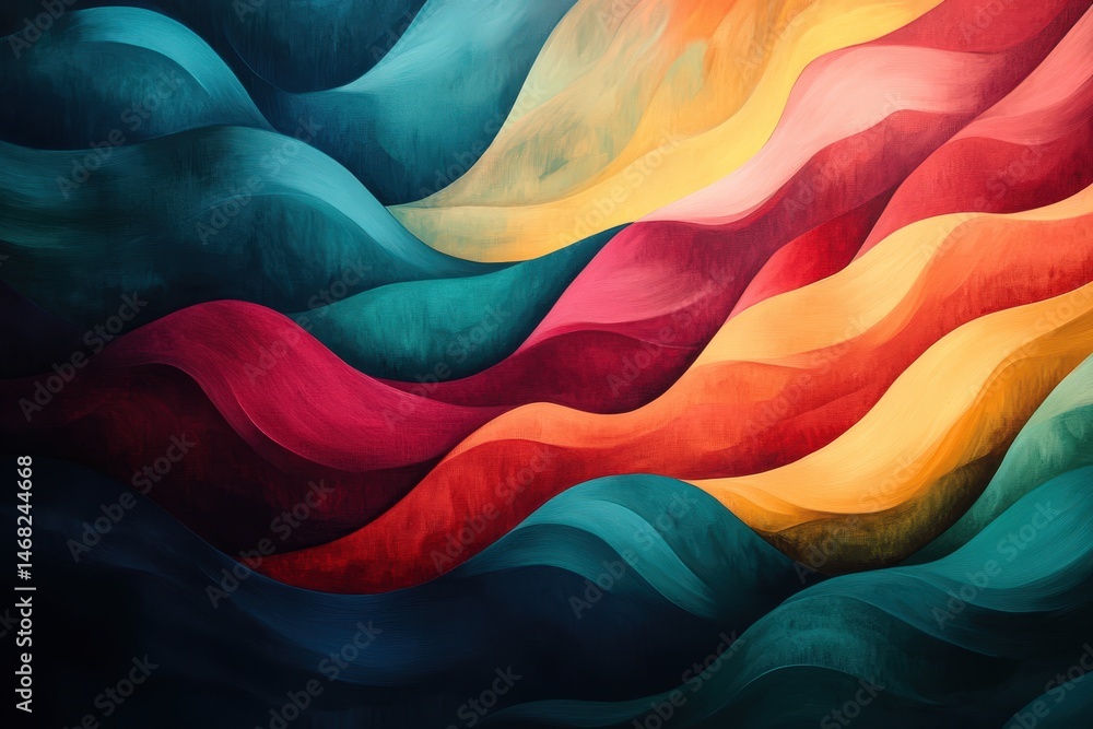 Poster abstract colorful undulating layers of paint.