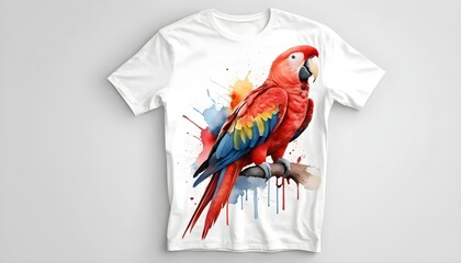 Watercolor Scarlet Macaw on White T-Shirt Mockup