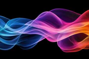 Abstract design of colorful, flowing, wave-like patterns on a dark background.