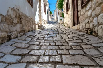 Old paving stones on the street. Generative AI