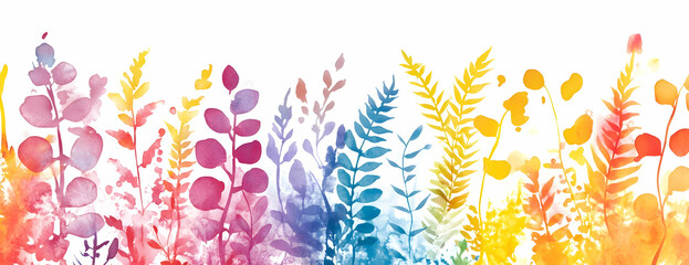 Rainbow flora watercolor banner