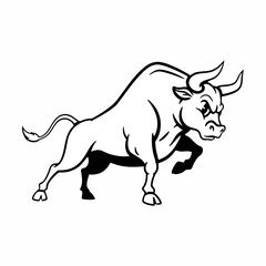 black and white cartoon illustration of a bull