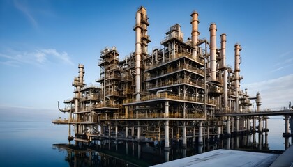 Industrial Refinery on Water's Edge at Dawn