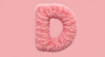 Fototapeta premium Pink fluffy letter D, cute 3D render isolated against pink background for children's themes, typography projects, and cute designs