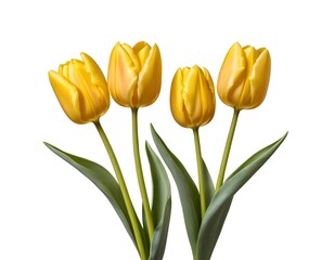 Four Yellow Tulips Isolated on White