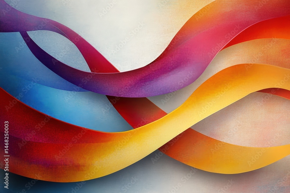 Poster vibrant abstract design with overlapping flowing ribbons.