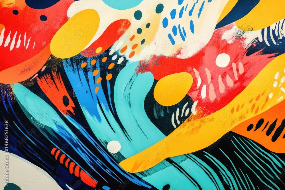 Poster vibrant abstract design with dynamic shapes and colors.
