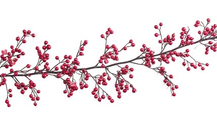 A branch of red berries on a white background in studio shot