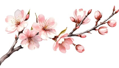 Obraz premium Pink Almond Blossoms Branch Watercolor