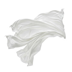 Flying white silk fabric. Cutout on transparent background