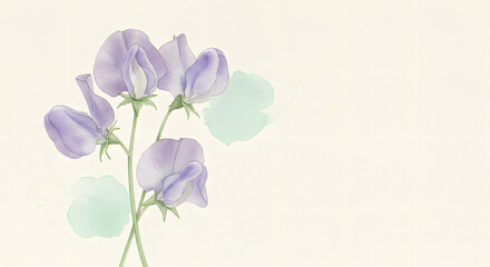 Purple Sweet Pea Flowers Watercolor Illustration Botanical Design for Invitations Greeting Cards and Nature Themes